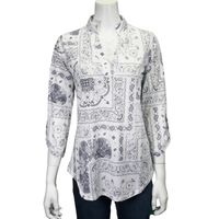 Women's Cowgirl Hardware White with Grey Patchwork Bandana HiLo Top from Cowboy Hardware