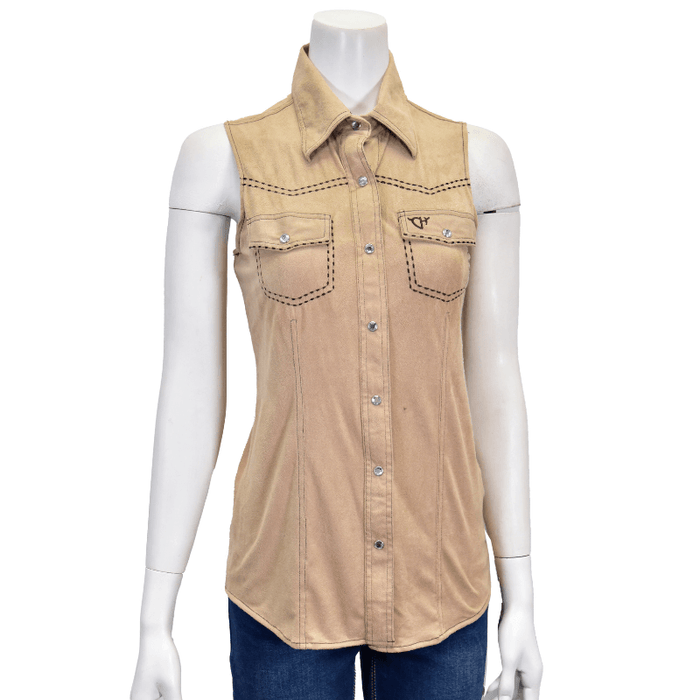 Women's Cowgirl Tan Faux Suede Sleeveless Tank from Cowboy Hardware