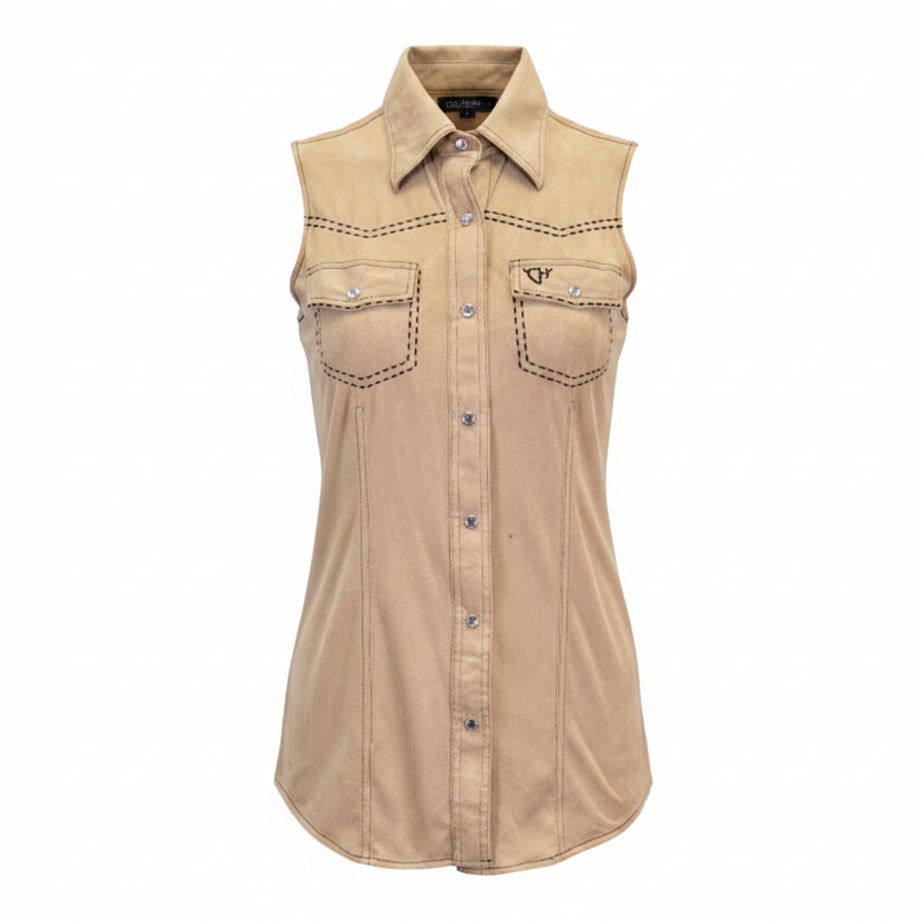 Women's Cowgirl Tan Faux Suede Sleeveless Tank from Cowboy Hardware
