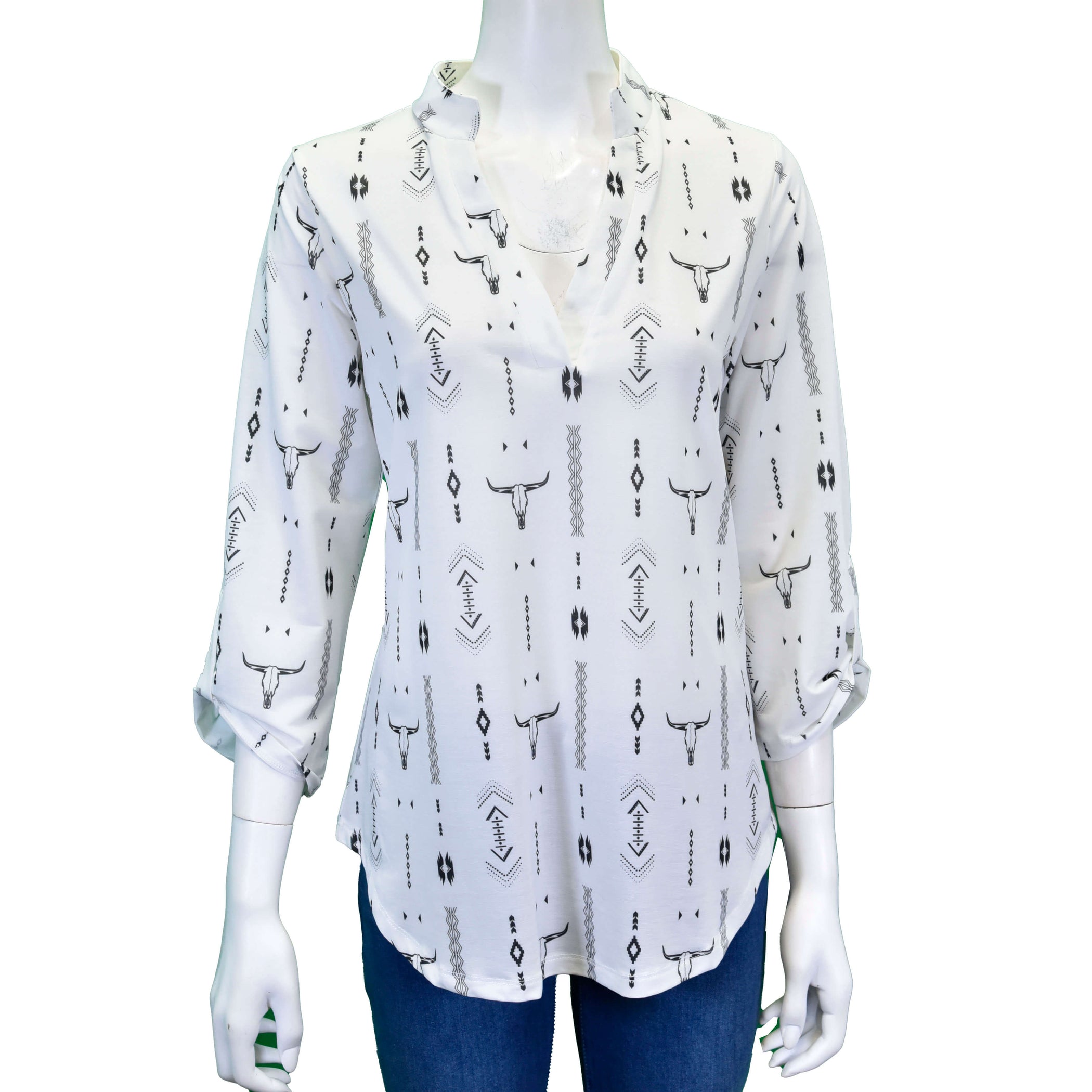 Crushed 3/4 Sleeve 'Aztec' V-Neck main image 0
