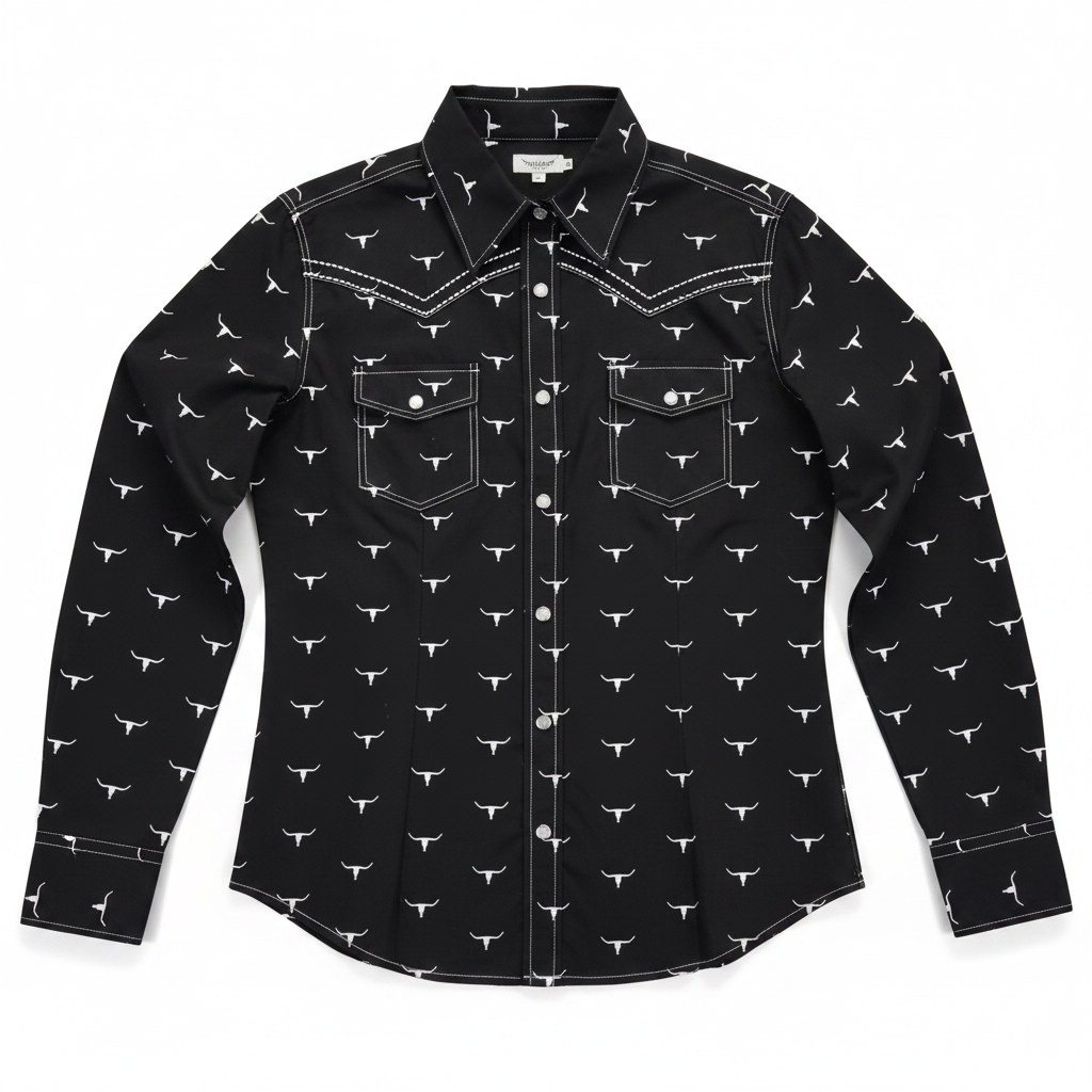 Women's CH Black "Skull Scatter" Long Sleeve Western Shirt from Cowboy Hardware