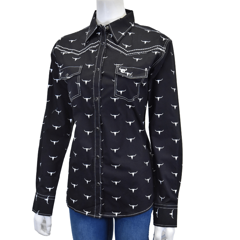 Women's CH Black "Skull Scatter" Long Sleeve Western Shirt from Cowboy Hardware