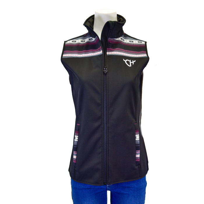 Women's CH Black "Striped Aztec" Poly Shell Vest from Cowboy Hardware