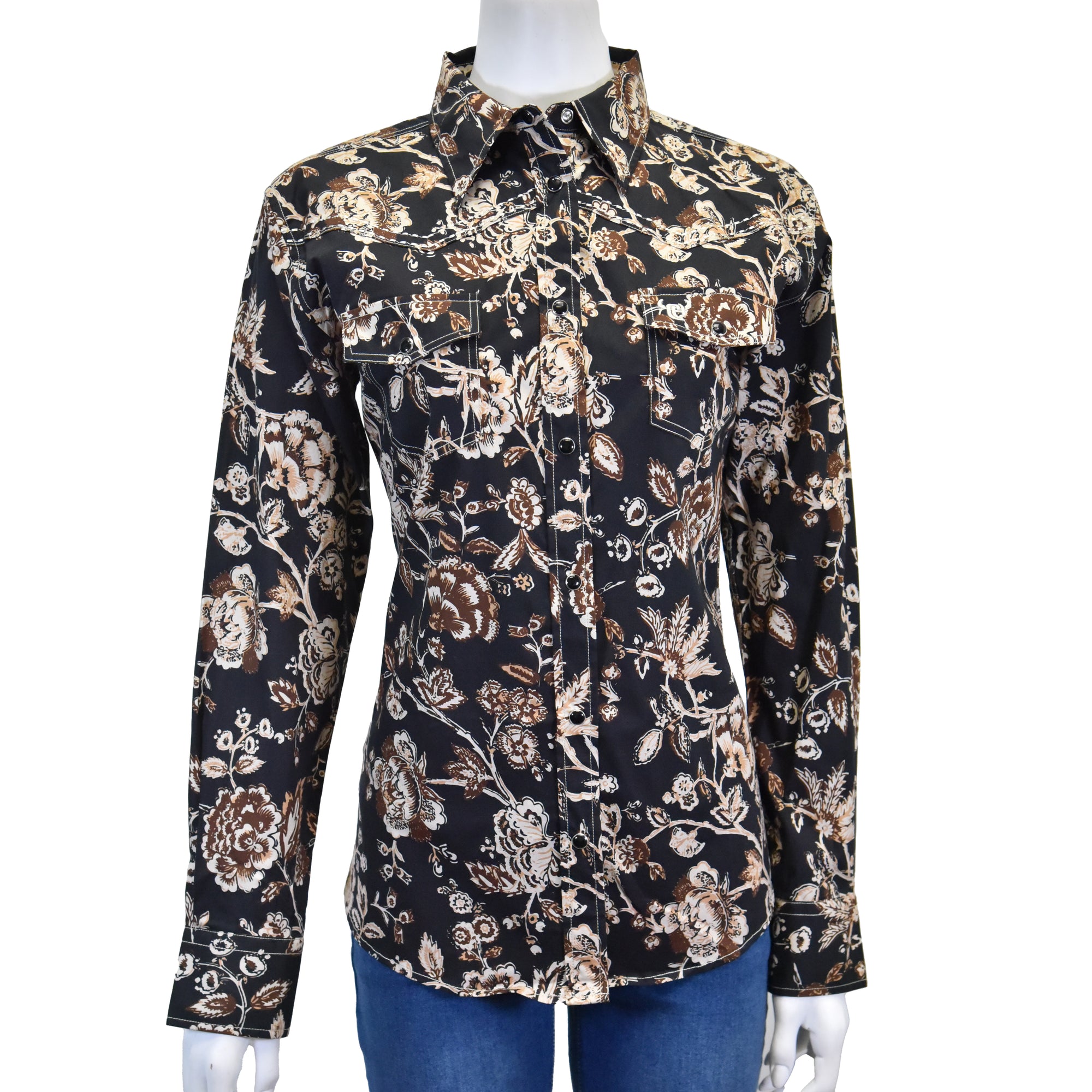Women's CH Black "Wild Flower" Long Sleeve Western Shirt from Cowboy Hardware