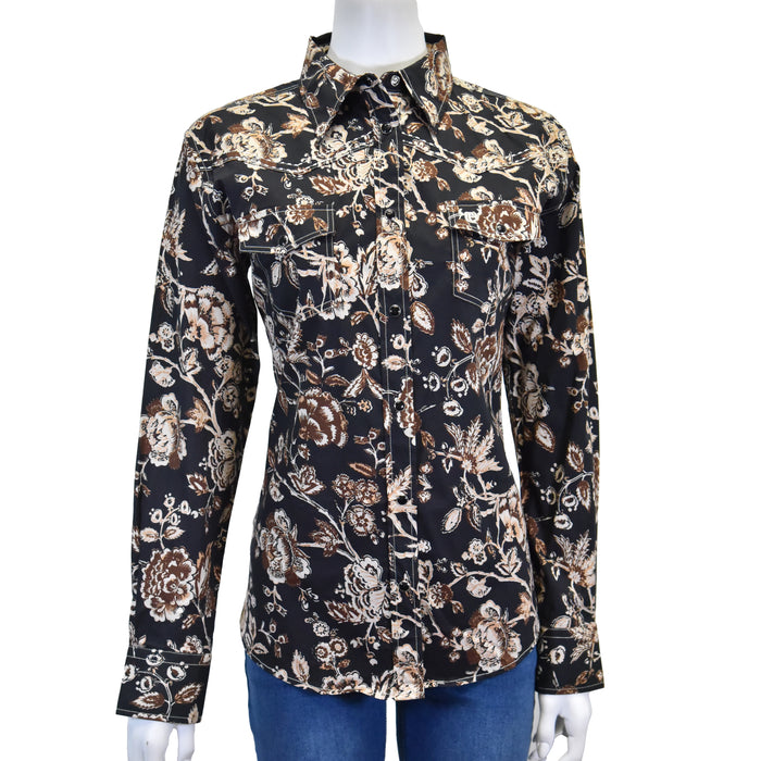 Women's CH Black "Wild Flower" Long Sleeve Western Shirt from Cowboy Hardware