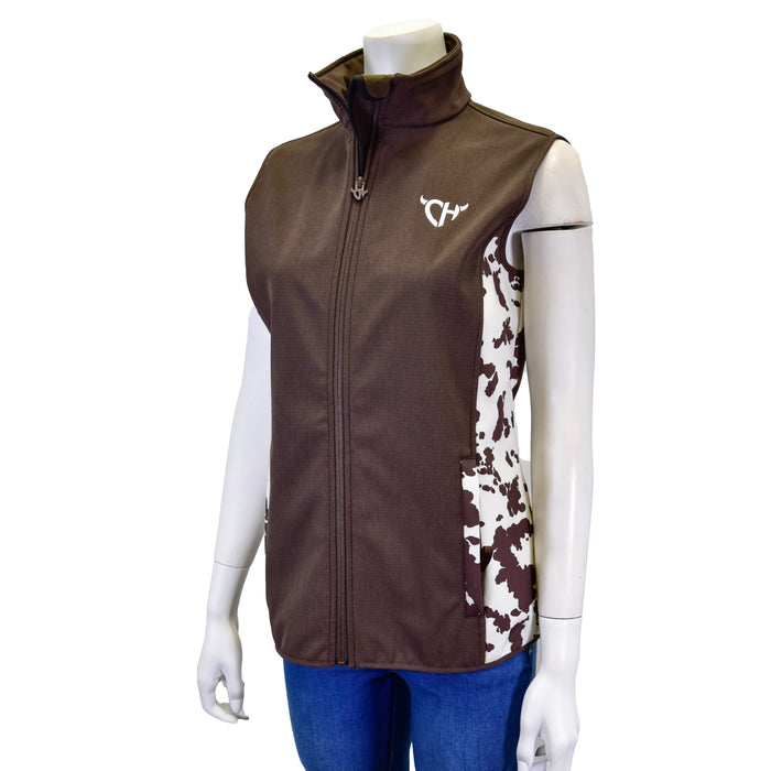 Women's CH Dark Chocolate "Cow-print Accent" Poly Shell Vest from Cowboy Hardware