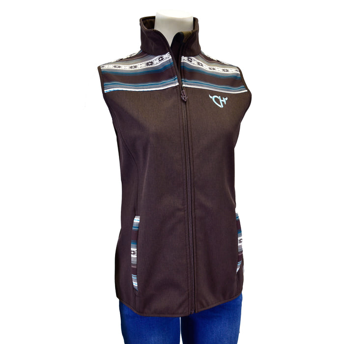 Women's CH Dark Chocolate "Striped Aztec" Poly Shell Vest from Cowboy Hardware