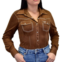 Women's CH Dark Chocolate "Western Faux Suede" Long Sleeve Western Shirt from Cowboy Hardware
