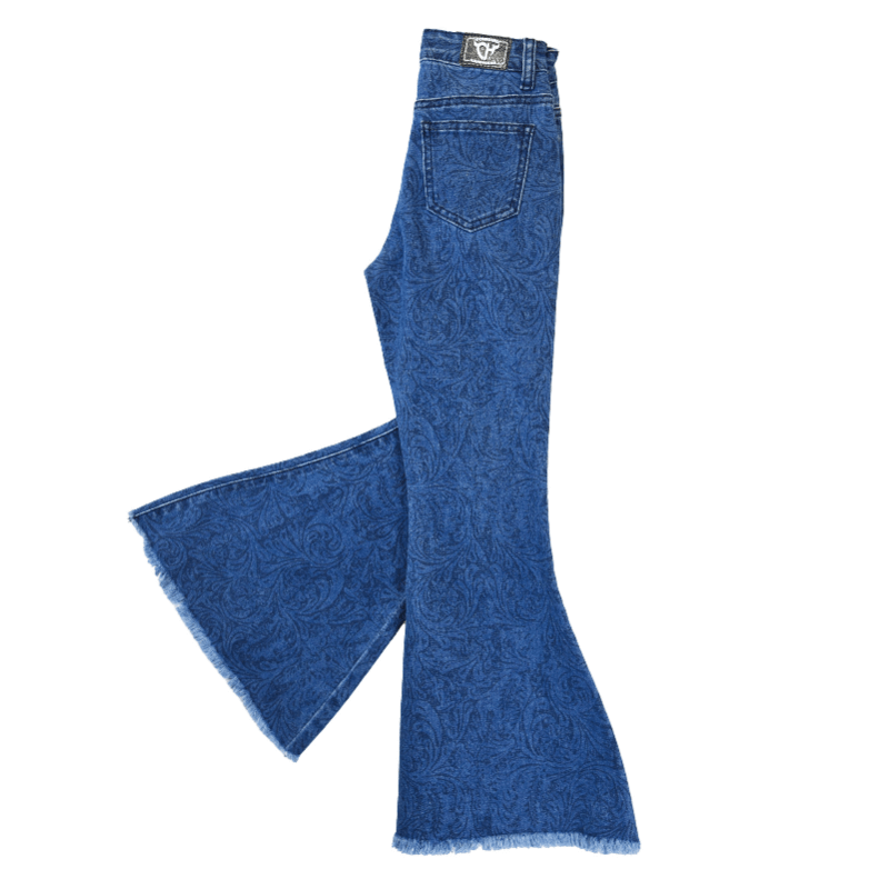 Women's CH Medium Washed "Tooled with Navy" Flare Leg Jeans from Cowboy Hardware