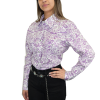 Women's CH Purple "Fun Paisley" Long Sleeve Western Shirt from Cowboy Hardware