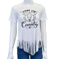 Women's CH White "Outlaw Country" Short Sleeve Top from Cowboy Hardware