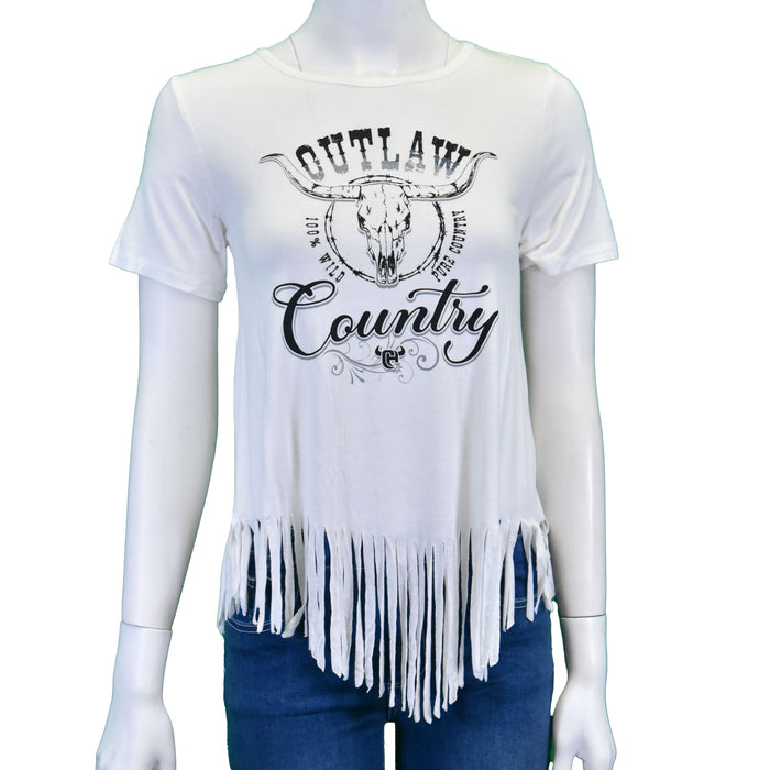 Women's CH White "Outlaw Country" Short Sleeve Top from Cowboy Hardware