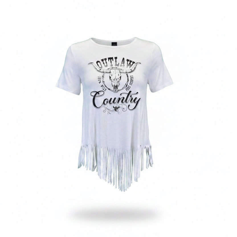 Women's CH White "Outlaw Country" Short Sleeve Top from Cowboy Hardware