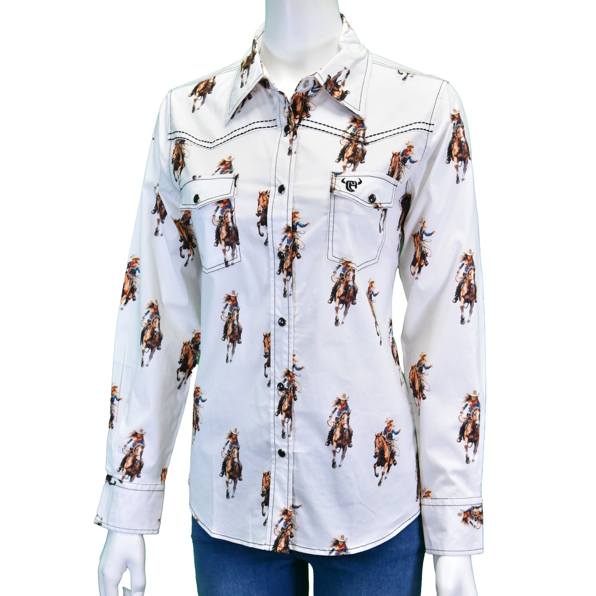 Women's CH White Vintage Cowgirl Long Sleeve Western Shirt Women's CH White Vintage Cowgirl Long Sleeve Western Shirt
