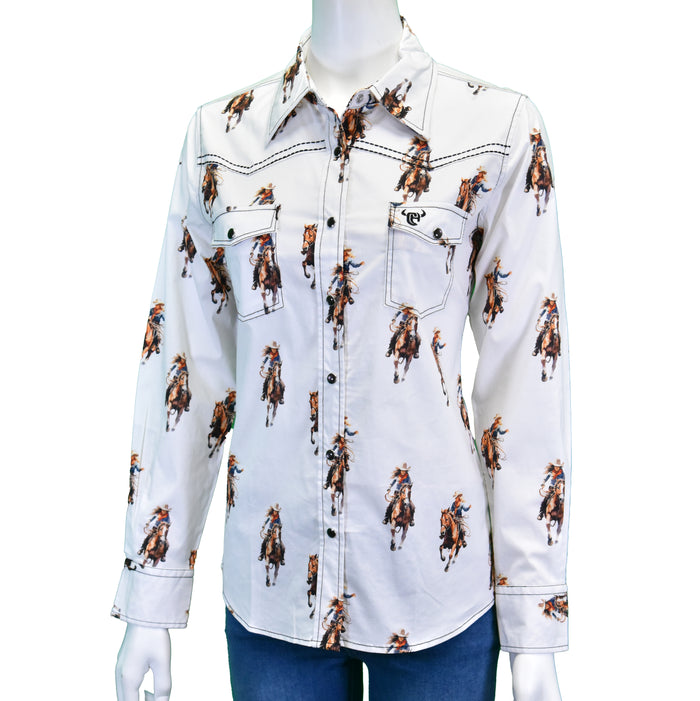 Women's CH White "Vintage Cowgirl" Long Sleeve Western Shirt from Cowboy Hardware