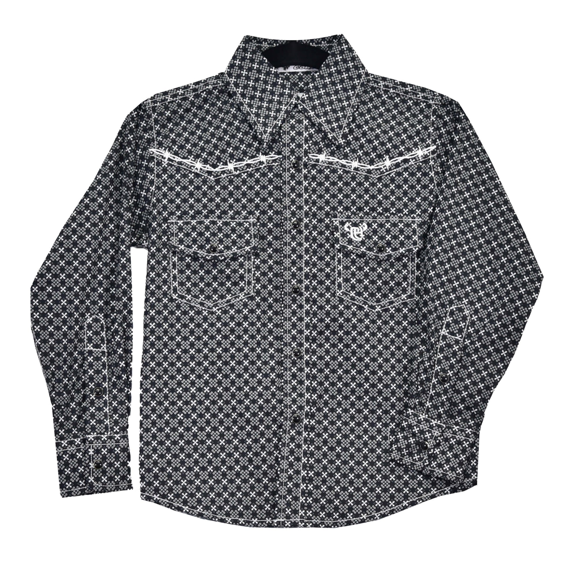 Youth Boy's Black "Geo Floral" Long Sleeve Western Shirt from Cowboy Hardware