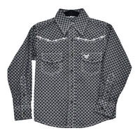 Youth Boy's Black "Geo Floral" Long Sleeve Western Shirt from Cowboy Hardware