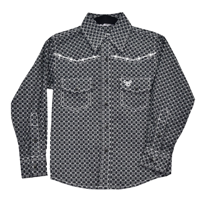 Youth Boy's Black "Geo Floral" Long Sleeve Western Shirt from Cowboy Hardware