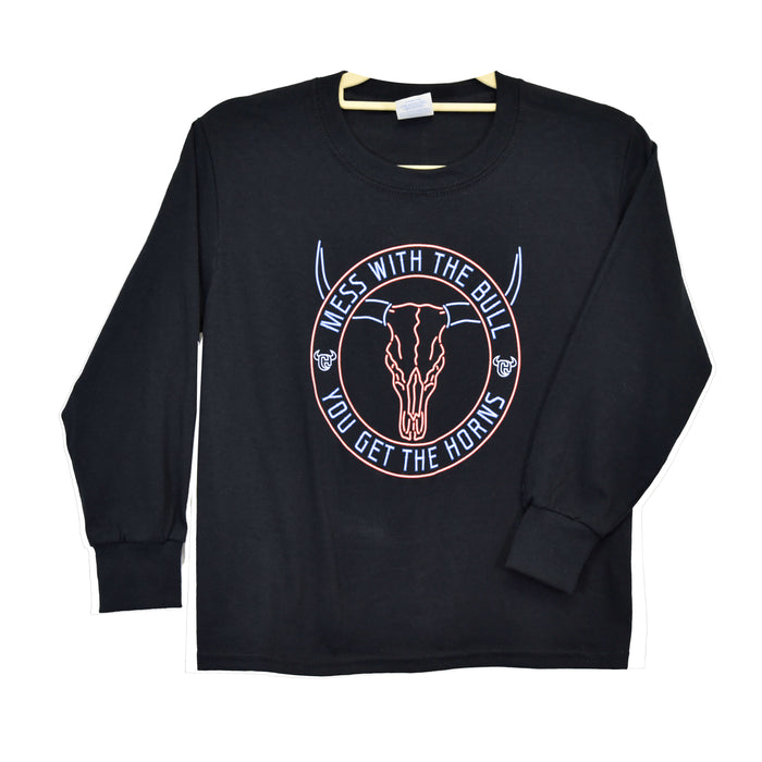 Youth Boy's Black "Mess with the Bull" Long Sleeve T-Shirt from Cowboy Hardware