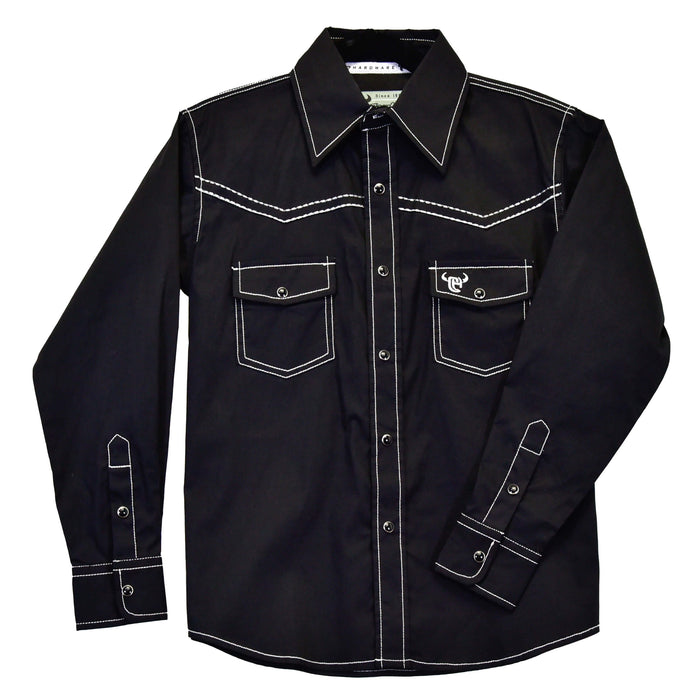 Youth Boy's Black "Solid" Long Sleeve Western Shirt from Cowboy Hardware