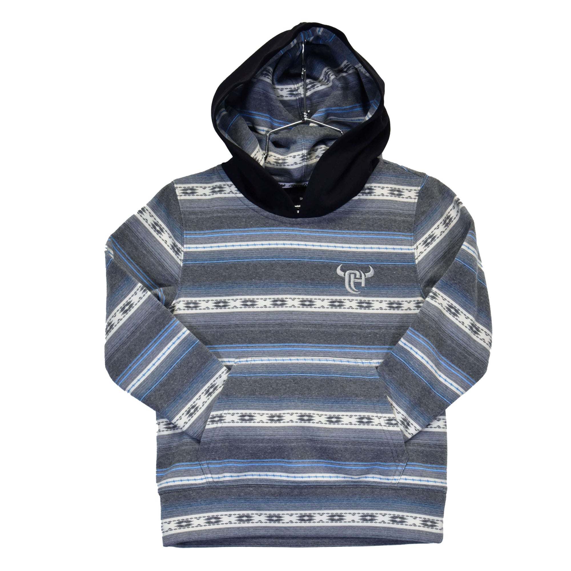 Youth Boy's Black "Striped Serape" Fleece Hoodie from Cowboy Hardware