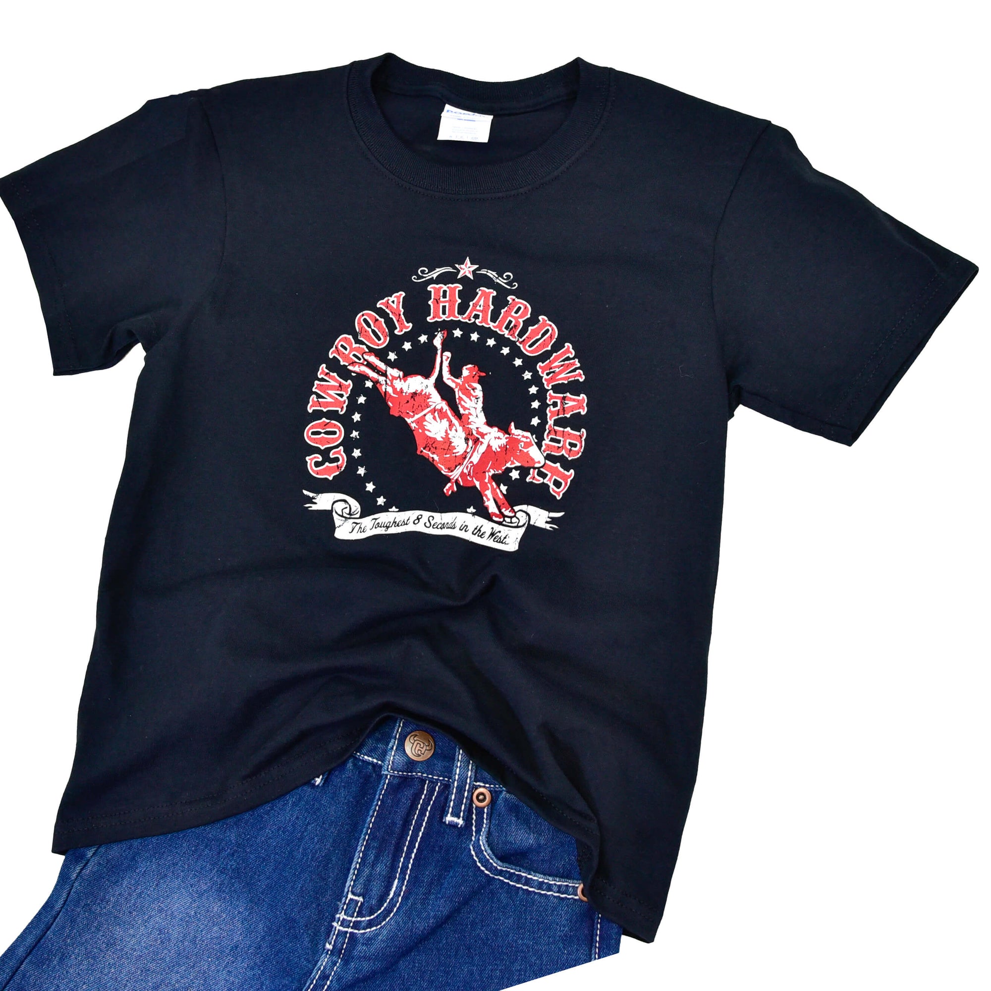 Youth Boy's Black "Toughest 8 Seconds" Short Sleeve T-Shirt from Cowboy Hardware