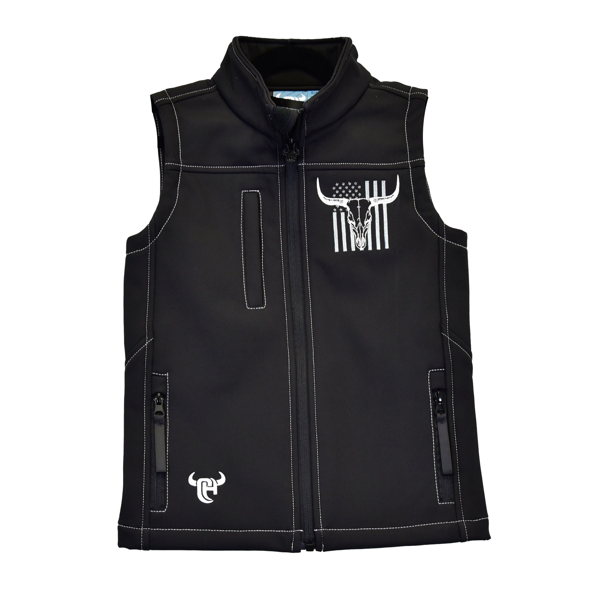 Youth Boy's Black "Skull Flag" Polyshell Vest from Cowboy Hardware