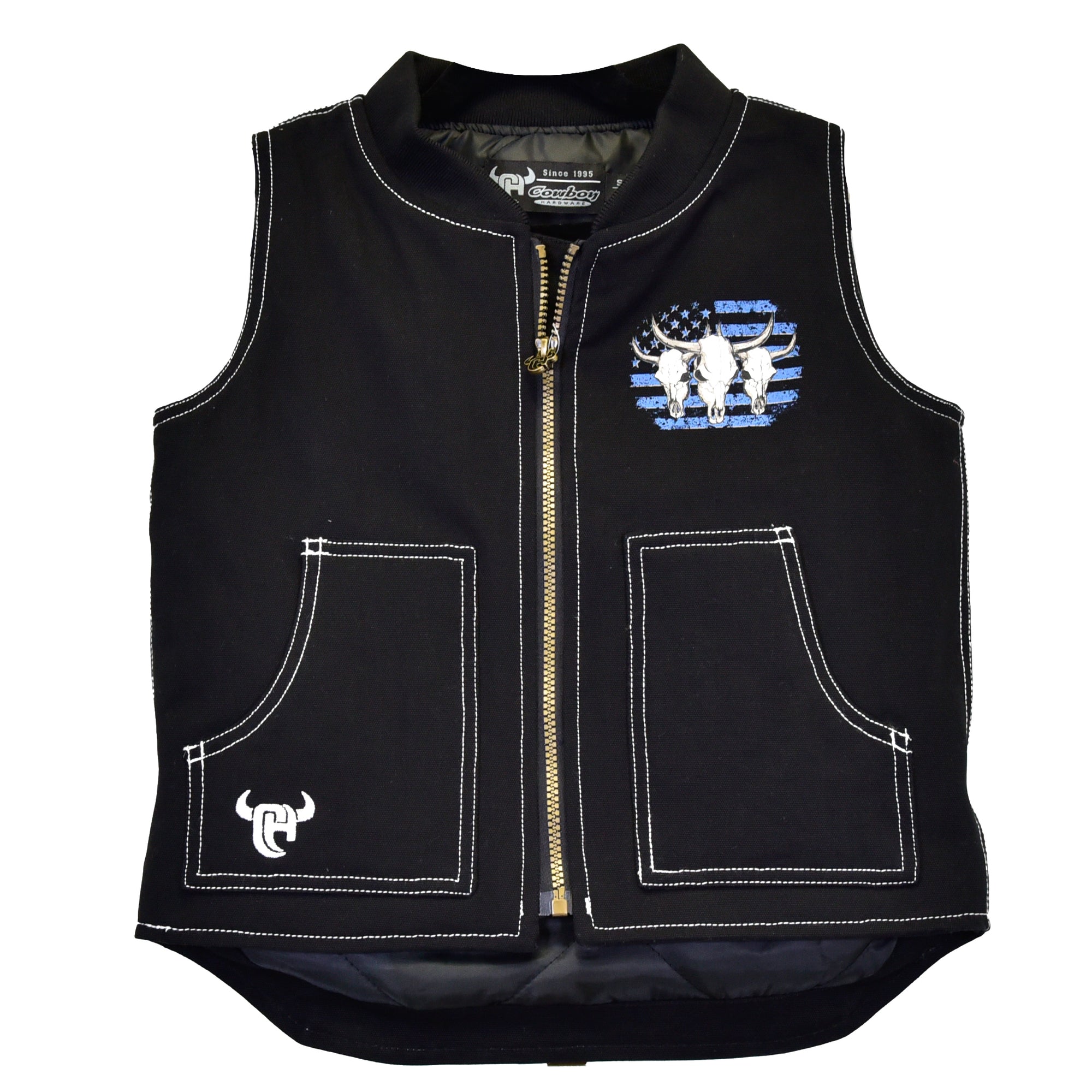 Youth Boy's Black "Triple Skull" Canvas Vest from Cowboy Hardware