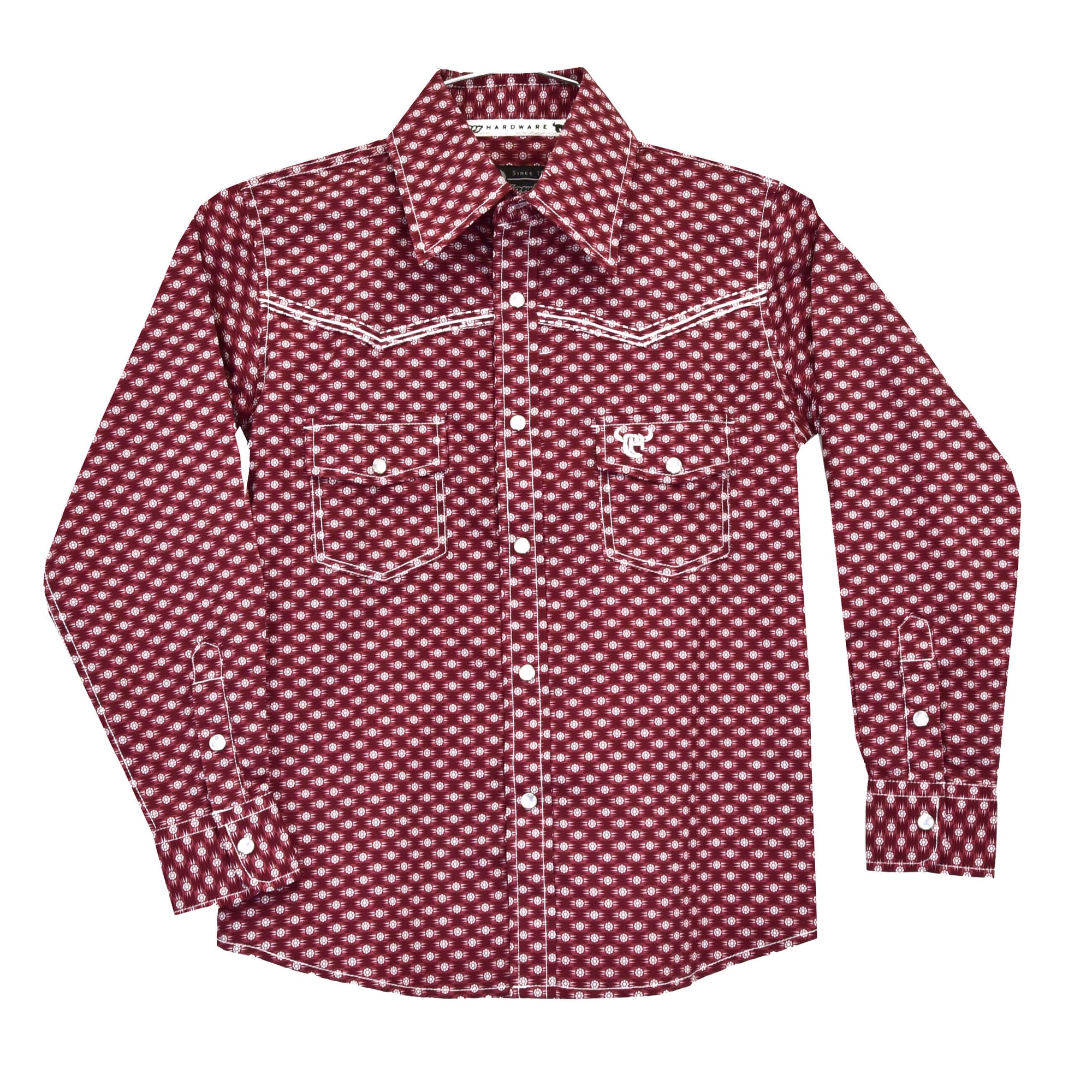 Youth Boy's Burgundy "Rolodex" Long Sleeve Western Shirt from Cowboy Hardware