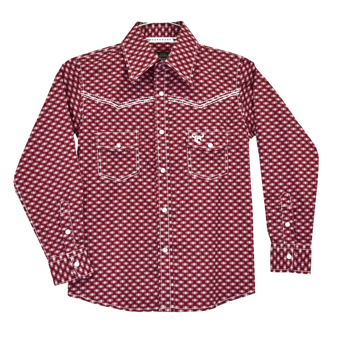 Youth Boy's Burgundy "Rolodex" Long Sleeve Western Shirt from Cowboy Hardware