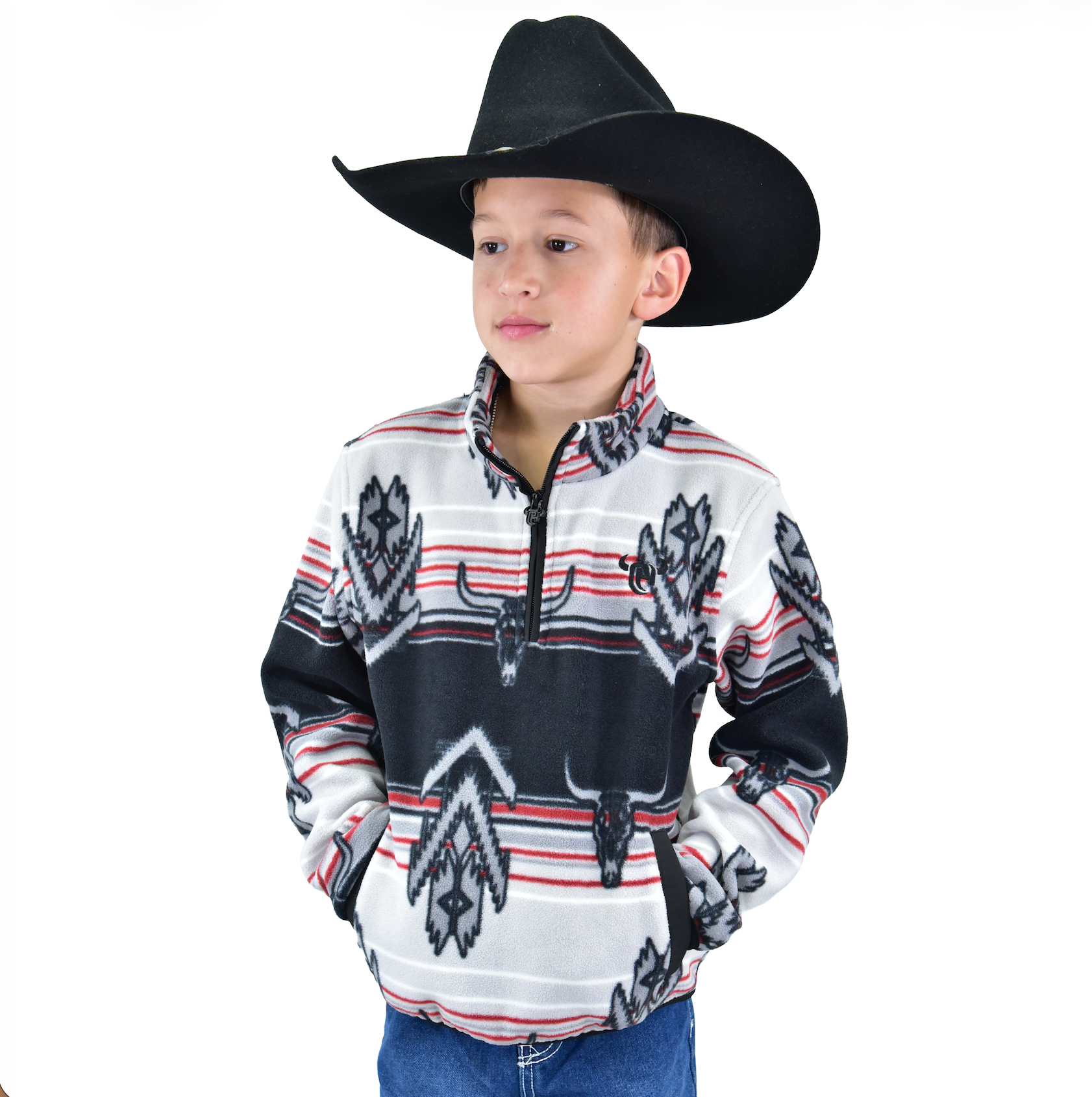 Youth Boy's CH Black/Red "Skull Grand" Polar Fleece Cadet from Cowboy Hardware