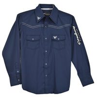 Youth Boy's CH Blue "Solid" Harbor Long Sleeve Western Shirt from Cowboy Hardware