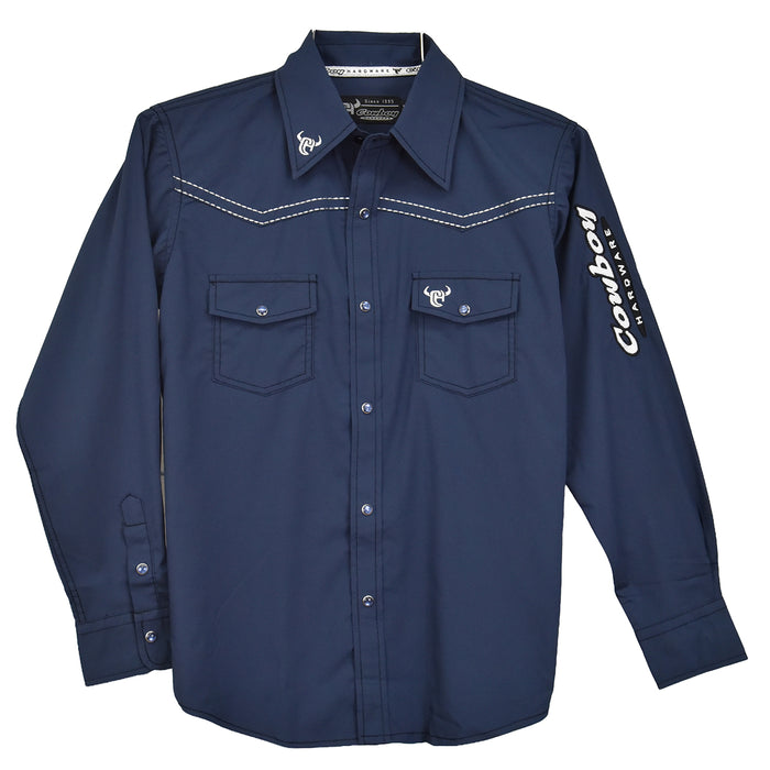 Youth Boy's CH Blue "Solid" Harbor Long Sleeve Western Shirt from Cowboy Hardware