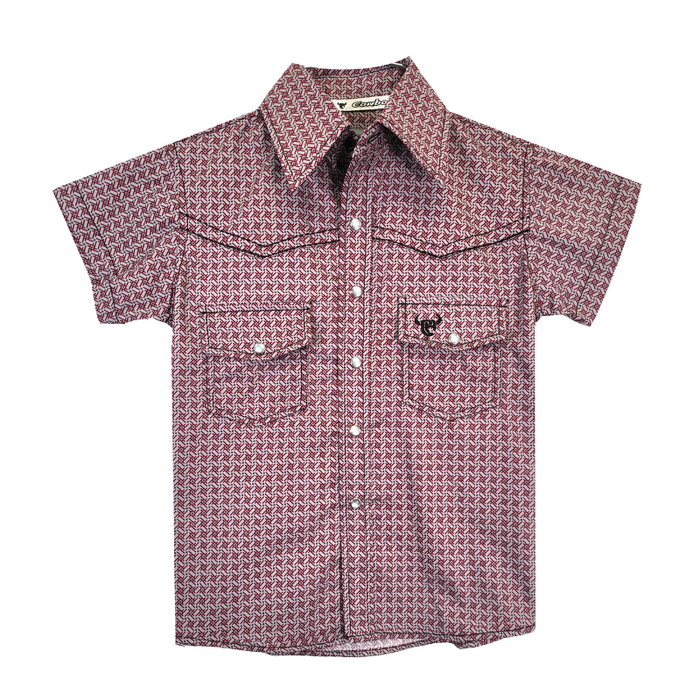Youth Boy's CH Burgundy "Twisted Adobe" Short Sleeve Western Shirt from Cowboy Hardware