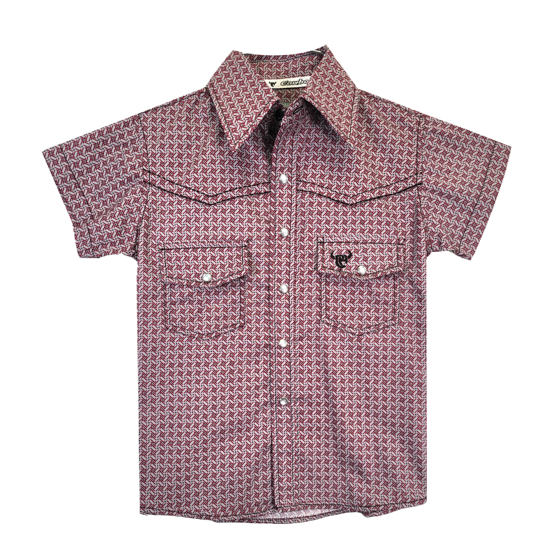 Youth Boy's CH Burgundy "Twisted Adobe" Short Sleeve Western Shirt from Cowboy Hardware