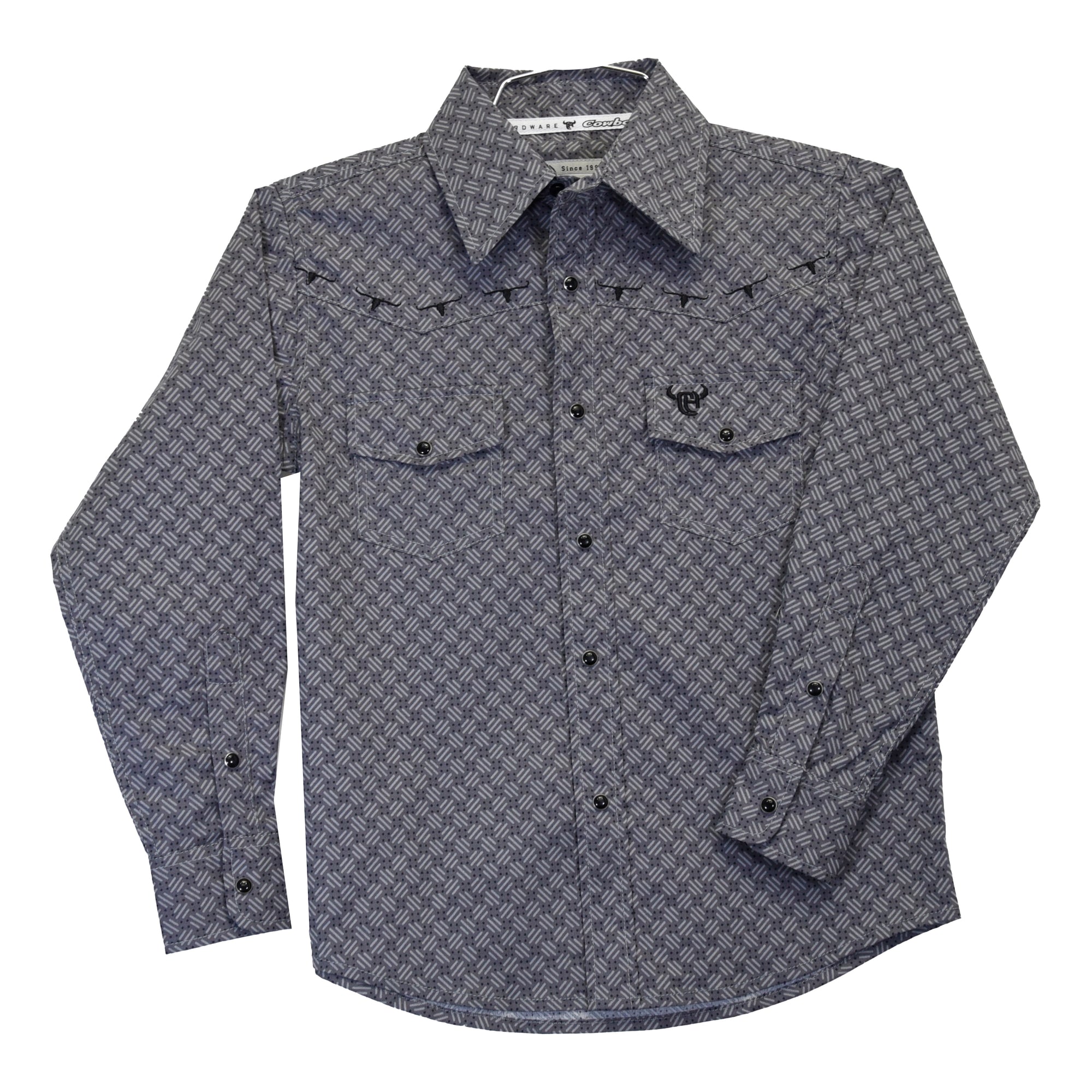 Youth Boy's CH Charcoal "Geo Morse" Long Sleeve Western Shirt from Cowboy Hardware