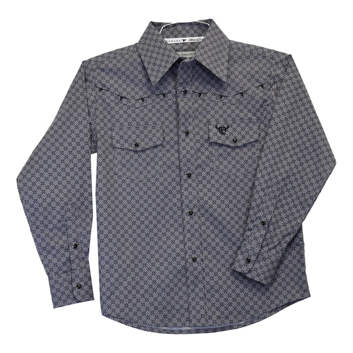 Youth Boy's CH Charcoal "Geo Morse" Long Sleeve Western Shirt from Cowboy Hardware