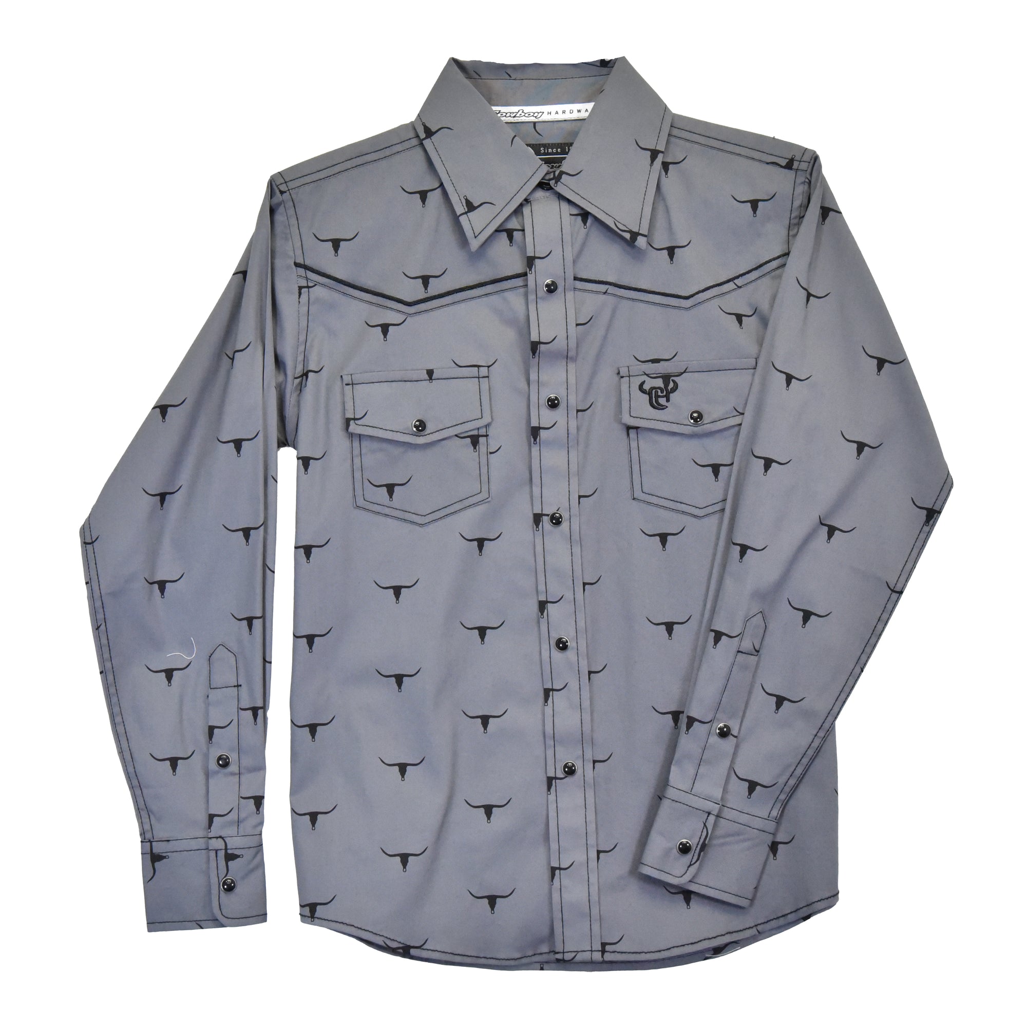 Youth Boy's CH Charcoal "Skull Scatter" Long Sleeve Western Shirt from Cowboy Hardware