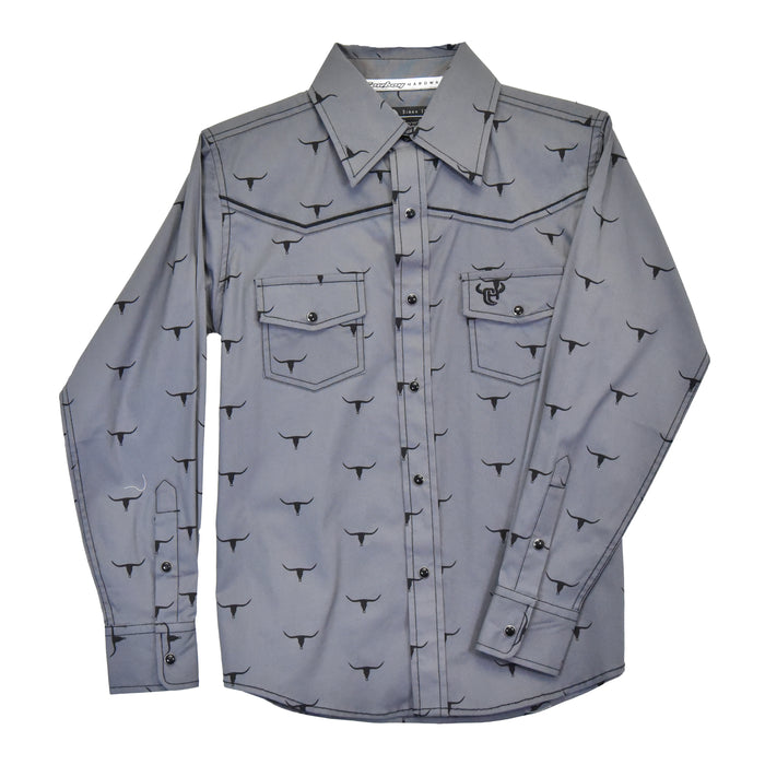 Youth Boy's CH Charcoal "Skull Scatter" Long Sleeve Western Shirt from Cowboy Hardware