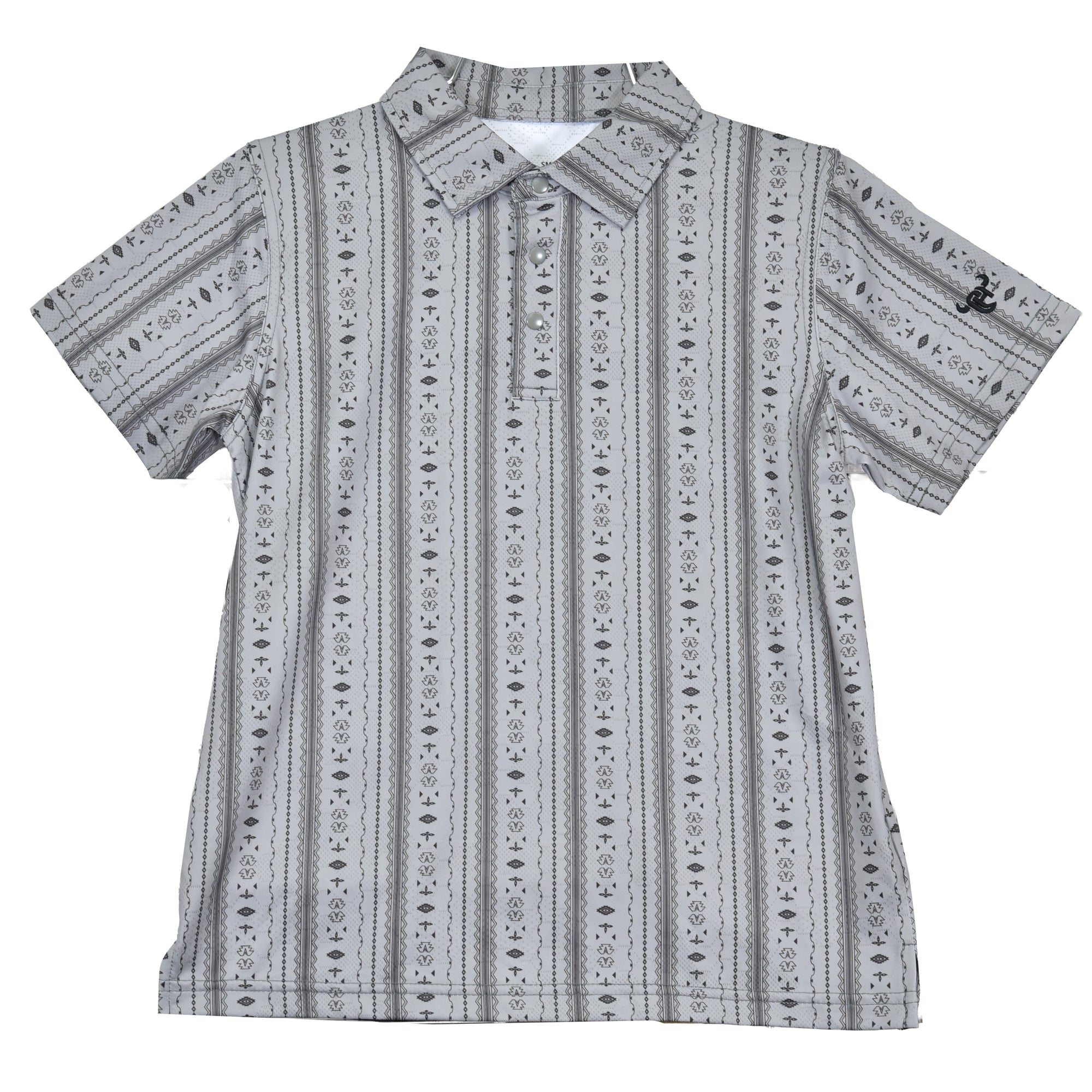 Youth Boy's CH Charcoal "Striped Aztec" Short Sleeve Polo Shirt from Cowboy Hardware