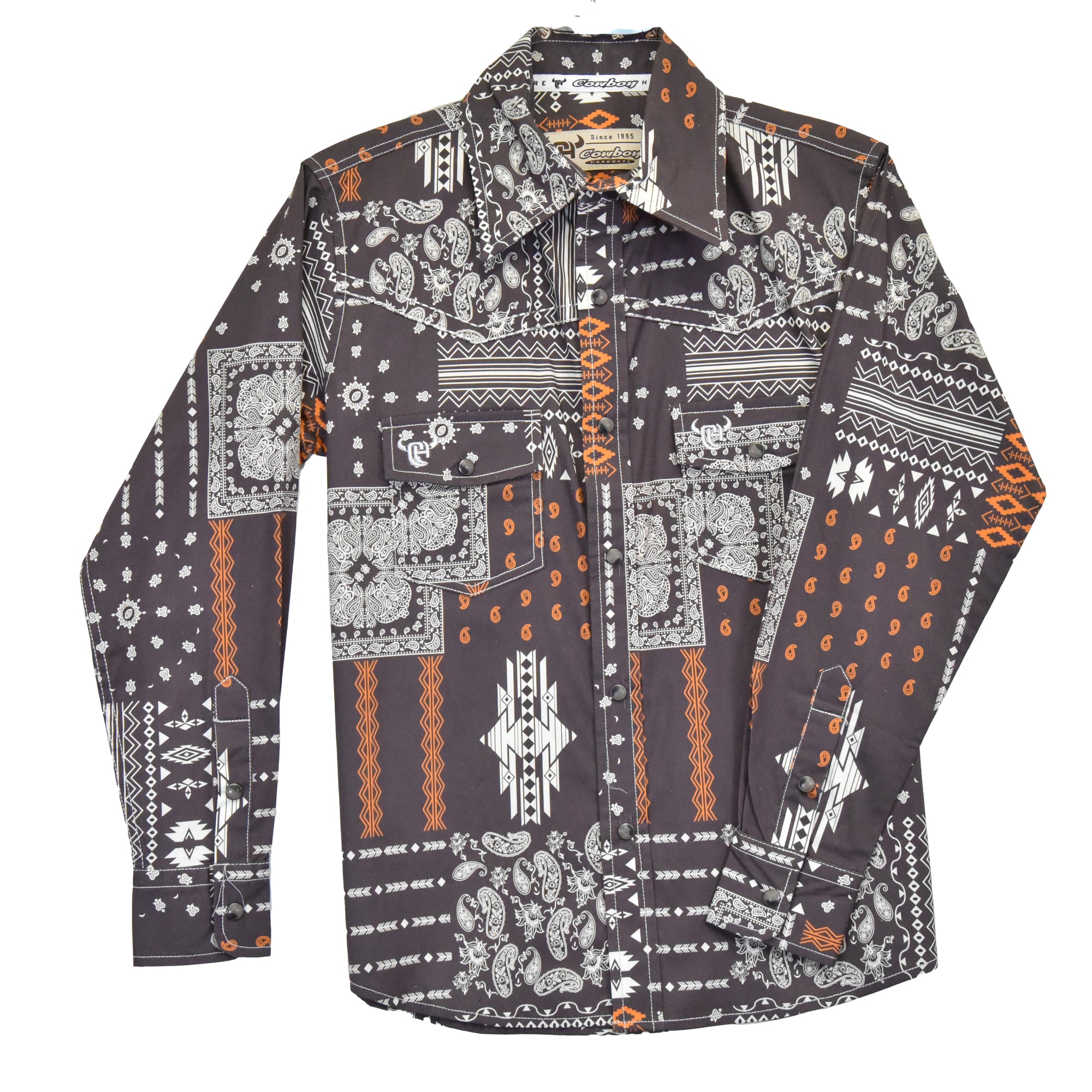 Youth Boy's CH Dark Chocolate "Aztec Bandana" Long Sleeve Western Shirt from Cowboy Hardware
