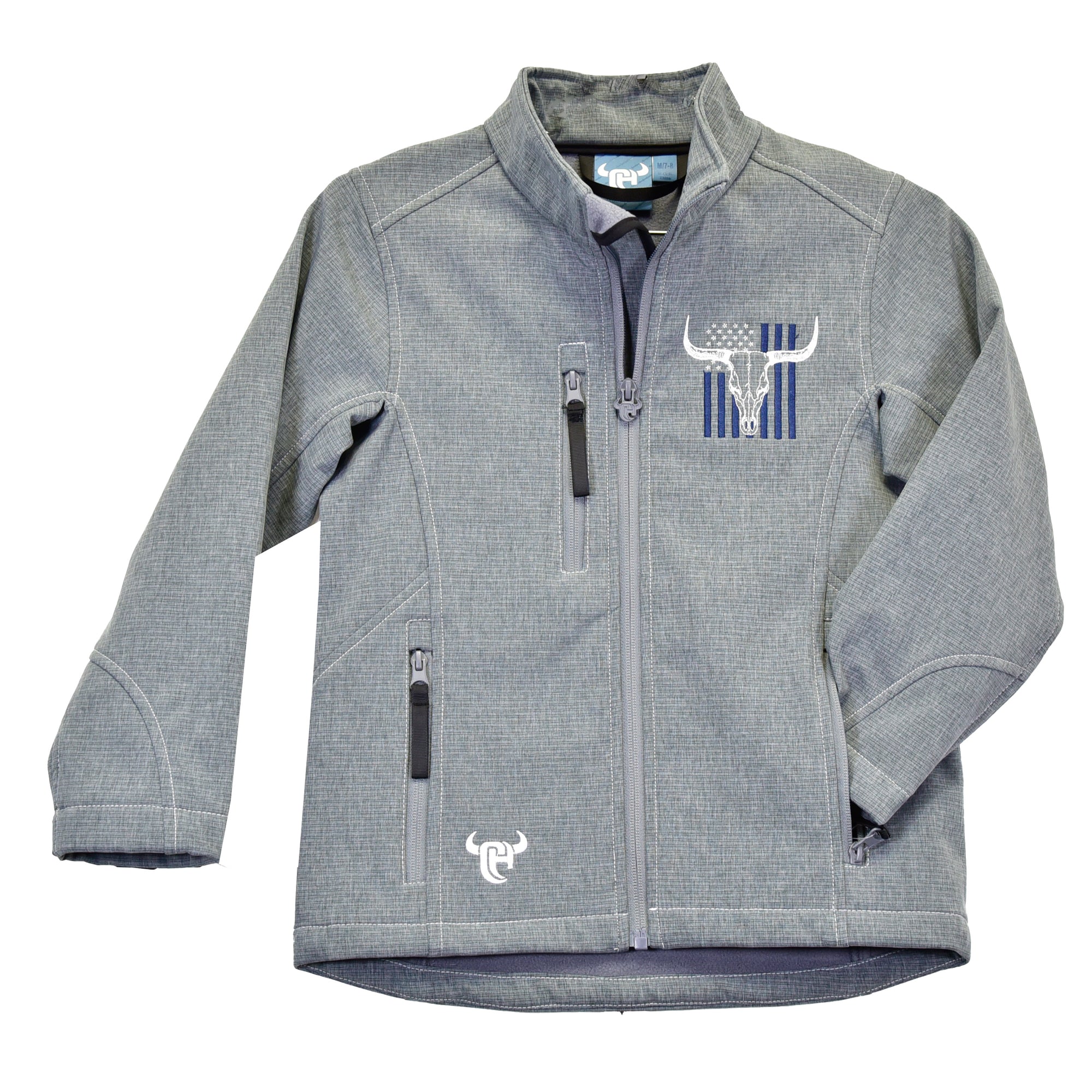 Youth Boy's CH Gray "Skull Flag" Poly Shell Jacket from Cowboy Hardware