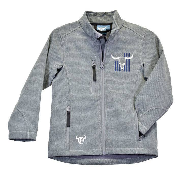 Youth Boy's CH Gray "Skull Flag" Poly Shell Jacket from Cowboy Hardware