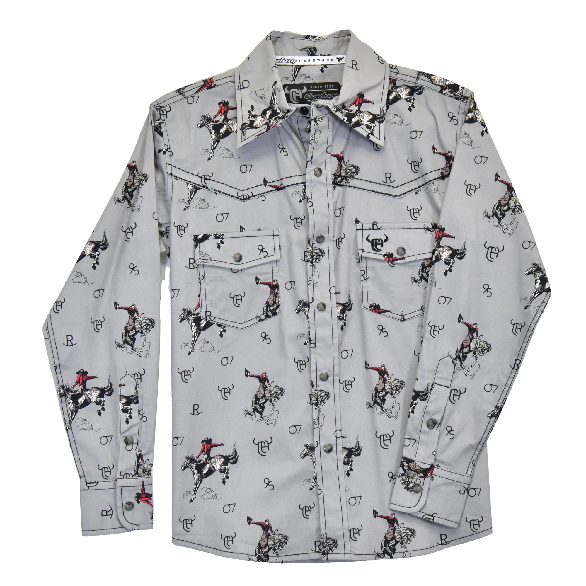Youth Boy's CH Gray "Vintage Bronc" Long Sleeve Western Shirt from Cowboy Hardware