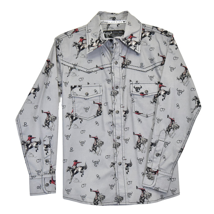 Youth Boy's CH Gray "Vintage Bronc" Long Sleeve Western Shirt from Cowboy Hardware