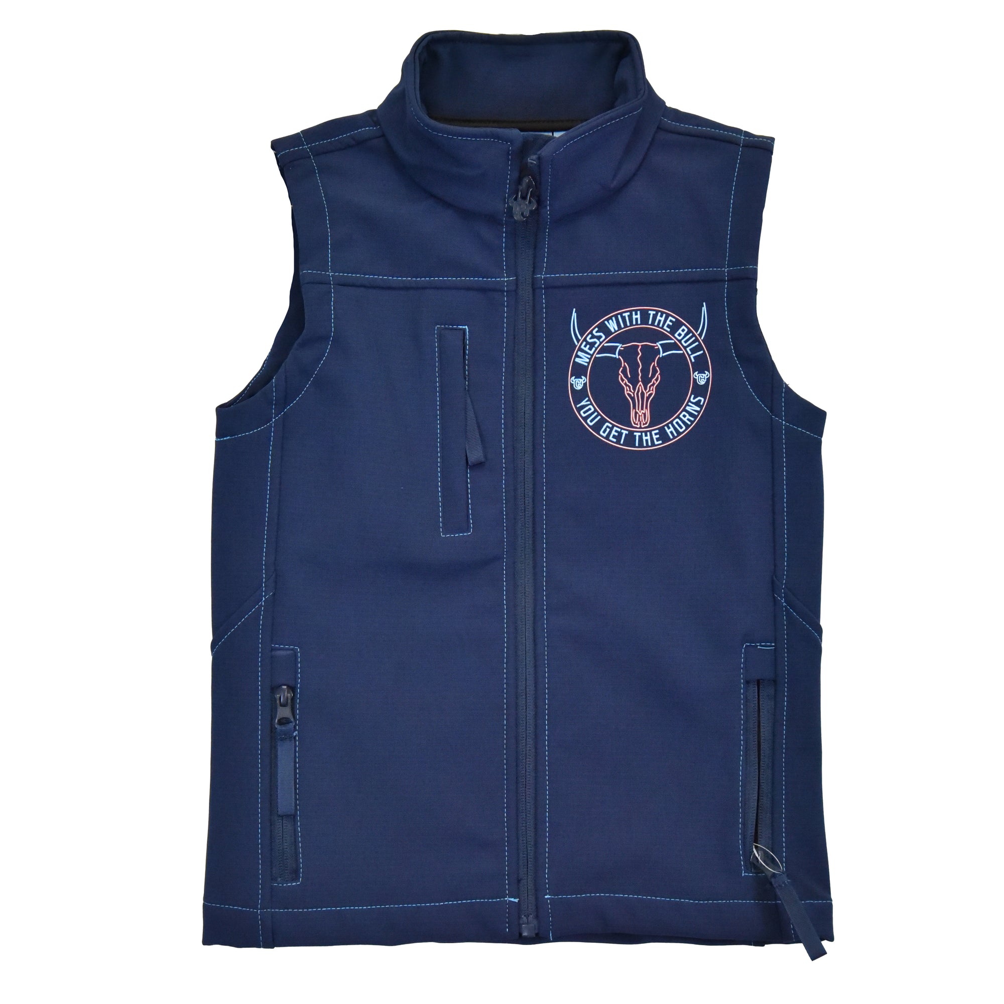 Youth Boy's CH Navy "Mess with the Bull" Poly Shell Vest from Cowboy Hardware