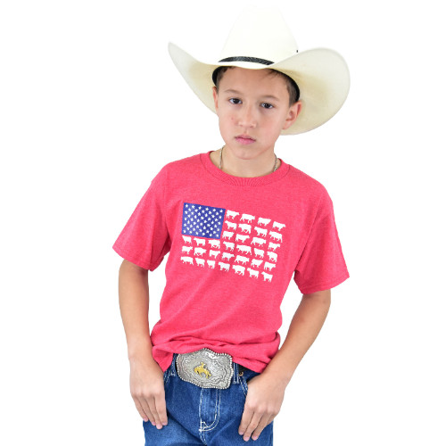 Youth Boy's CH Red Heather "Cattle Flag" Short Sleeve T-Shirt from Cowboy Hardware