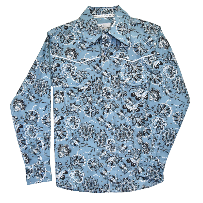Youth Boy's CH Slate Blue "Peacock Paisley" Long Sleeve Western Shirt from Cowboy Hardware