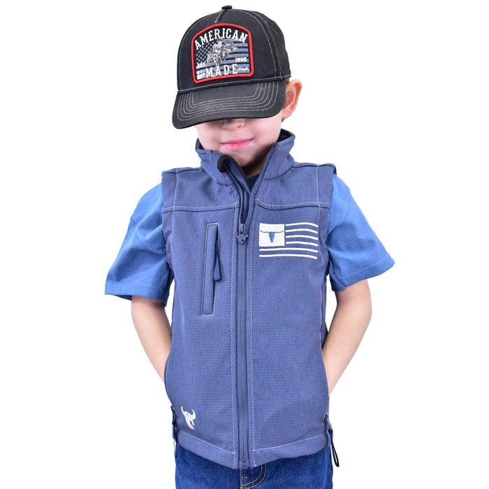 Youth Boy's CH Slate Blue "Skull Flag" Poly Shell Vest from Cowboy Hardware