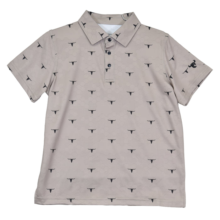 Youth Boy's CH Tan "Skull Scatter" Short Sleeve Polo Shirt from Cowboy Hardware